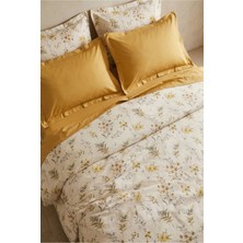 Nesco %100 Pamuk Çift Kişilik Nevresim Takımı 200X220 cm Lastikli Çarşaflı Sarı Çiçek Desenli Hardal