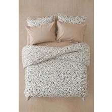 Nesco Bej Çiçek Desenli %100 Pamuk 160X200 Tek Kişilik Nevresim Takımı + Lastikli Bej Çarşaf