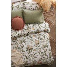 Nesco Yeşil Çiçek Desenli %100 Pamuk 200X220 Çift Kişilik Nevresim Takımı + Lastikli Çarşaf + 4 Yastık