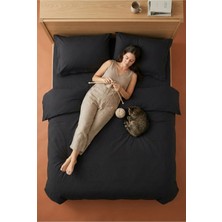 Nesco Siyah Çift Kişilik %100 Pamuk Nevresim Takımı 200X220 Nevresim 160X200 Çarşaf 4 Yastık Kılıfı