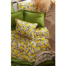 Nesco Limon Desenli Battal Boy %100 Pamuk Nevresim Takımı 220X240 + Yeşil Düz Çarşaf + 4 Yastık