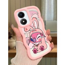 HONTINGA Vivo Y02S Uyumlu Kılıfı Düşüme Önleyici Basitlik Anti Düşme Darbeye Dayanıklı Basit Pembe Yumuşak Silikon Telefon Kılıfı Stitch Desen K9-0093