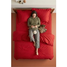 Nesco Kırmızı Tek Kişilik %100 Pamuk Nevresim Takımı 160X220 Nevresim 100X200 Çarşaf 2 Yastık Kılıfı