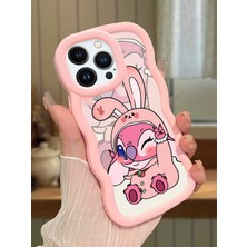 HONTINGA iPhone 13 Pro Max Uyumlu Kılıfı Düşüme Önleyici Basitlik Anti Düşme Darbeye Dayanıklı Basit Pembe Yumuşak Silikon Telefon Kılıfı Stitch Desen K9-0093