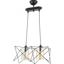 Avonni AV-65076-2Y-BSY Siyah Boya Modern Avize E27 Metal Cam H: 70 cm, WxD: 40x20 cm