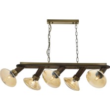 Avonni AV-1682-5EY Eskitme Kaplama Modern Avize E14 Metal Ahşap H: 75 cm, WxD: 90x27 cm