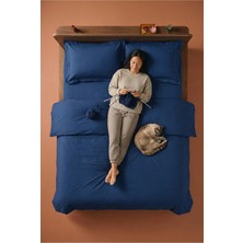 Nesco Lacivert King Size %100 Pamuk Nevresim Takımı 220X240 Nevresim 180X200 Çarşaf 4 Yastık Kılıfı