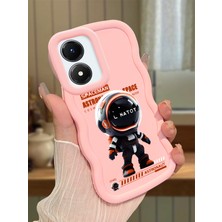 HONTINGA Vivo Y02S Uyumlu Kılıfı Düşüme Önleyici Basitlik Anti Düşme Darbeye Dayanıklı Basit Pembe Yumuşak Silikon Telefon Kılıfı Astronot Desen K9-0098