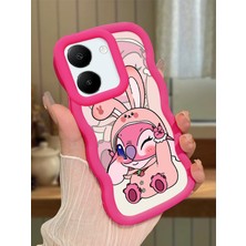 HONTINGA Vivo Y27S Uyumlu Kılıfı Düşüme Önleyici Basitlik Anti Düşme Darbeye Dayanıklı Basit Kırmızı Yumuşak Silikon Telefon Kılıfı Stitch Desen K9-0093