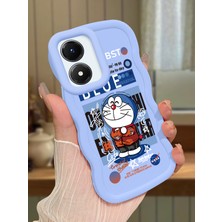 HONTINGA Vivo Y02S Uyumlu Kılıfı Düşüme Önleyici Basitlik Anti Düşme Darbeye Dayanıklı Basit Mavi Yumuşak Silikon Telefon Kılıfı Doraemon Desen K9-0097