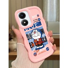 HONTINGA Vivo Y02S Uyumlu Kılıfı Düşüme Önleyici Basitlik Anti Düşme Darbeye Dayanıklı Basit Pembe Yumuşak Silikon Telefon Kılıfı Doraemon Desen K9-0097