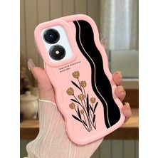 HONTINGA Vivo Y02S Uyumlu Kılıfı Düşüme Önleyici Basitlik Anti Düşme Darbeye Dayanıklı Basit Pembe Yumuşak Silikon Telefon Kılıfı Çiçek Desen K9-0099