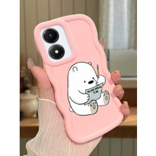 HONTINGA Vivo Y02S Uyumlu Kılıfı Düşüme Önleyici Basitlik Anti Düşme Darbeye Dayanıklı Basit Pembe Yumuşak Silikon Telefon Kılıfı Ayı Desen K9-0096