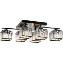 Avonni AV-1795-6BSY Siyah Boya Modern Avize E27 Metal Kristal H: 22 cm, WxD: 80x40 cm