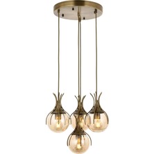 Avonni AV-1766-4ET Eskitme Kaplama Modern Avize E27 Metal Cam H: 100 cm, Ø: 40 cm