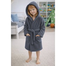 Mislina Home Luna Soft Kız / Erkek Çocuk Kapşonlu Pamuklu Bornoz Peluş Sabahlık |5/6 Yaş Koyu Gri