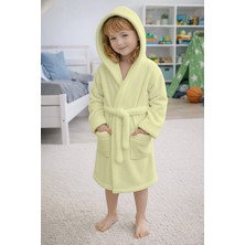 Mislina Home Luna Soft Kız / Erkek Çocuk Kapşonlu Pamuklu Bornoz Peluş Sabahlık |7/8 Yaş Su Yeşili