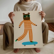 Pegziz Çocuk Odası Kaykaycı Ayıcık Temalı Çerçevesiz Poster Çocuk ve Bebek Odası Duvar Dekoru