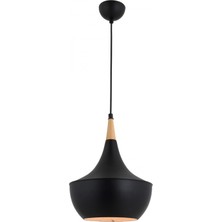 Avonni AV-4106-A7-BSY Siyah Boya Modern Avize E27 Metal Ahşap H: 90 cm, Ø: 40 cm