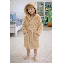 Mislina Home Luna Soft Kız / Erkek Çocuk Kapşonlu Pamuklu Bornoz Peluş Sabahlık |7/8 Yaş Bej