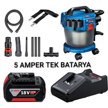 Bosch Gas 18V-10 L Profesyonel Akülü Islak Kuru Süpürge 5.0 Ah Tek Bataryalı Set + 18V/40V Hızlı Şarj Cihazı