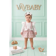 Vavbaby Kız Bebek Çiçek Desenli Bandanalı Uzun Kollu Askılı Jile Elbise ve Çıt Çıt Body Takımı