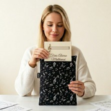 Woodycord El Yapımı Nota ve Sol Anahtarı Desenli Kitap ve Tablet Kılıfı (21X27 Cm)