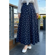 inStyle Pileli Puantiyeli Lacivert Etek