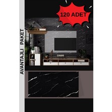 Eviniz Güzel 120 Adet Siyah Mermer Desenli Kendinden Yapışkanlı Duvar Kaplama Folyosu 30X60 cm Su Geçirmez Dekoratif Panel