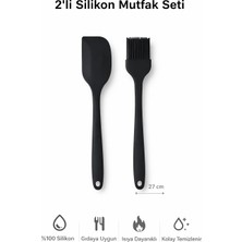 Evolis Kitchen 2 Adet Isıya Dayanıklı Yanmaz Yapışmaz Spatula ve Fırça Seti Siyah