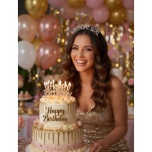 Dodomar Taç Metal Taşlı Birthday Girl Altın Gold Renkli Parti Saç Aksesuarı Doğum Günü Tacı