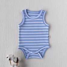 Mimu Baby %100 Pamuk Pointel Çıtçıtlı Bebek Zıbın - Mavi Beyaz Interlok