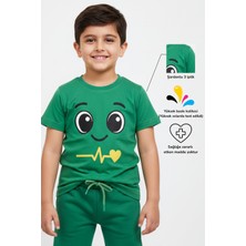 KarmeNova Buddy Sevimli Yüz Baskılı Sıcacık %100 Pamuk Unisex Çocuk T-Shirt Tişört | 4-9 Yaş