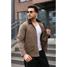 Little Cup Jeans Co Erkek Vizon Garni Yaka Spor Canvas Mont