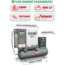 GAP Kompresör Hava Kompresörü Depo Üstü Invertörlü Vidalı 15HP 500LT GPV-15E