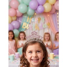 Dodomar Taç Metal Taşlı Birthday Princess Gümüş Pembe Doğum Günü Tacı Kız Çocuk Parti Aksesuarı