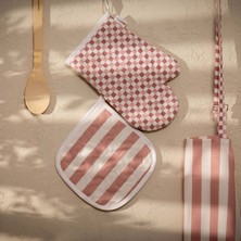 Evidea Soft Riga Fırın Eldiveni ve Tutaç Set - Pembe / Ekru - 17X28 cm + 20X20 cm