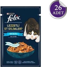 Felix Tasty Shreds Ton Balıklı Lezzetli Et Dilimleri Yaş Kedi Maması 80 gr x 26 Adet Yetişkin
