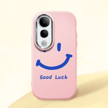 HONTINGA Vivo V50 Lite ile Uyumlu Kılıfı Kamera Korumalı Düşüme Önleyici Basitlik Pembe Yumuşak Silikon Telefon Kılıfı Gülümse Desenli K4-0027