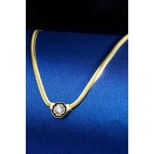 Innuendo Jewelry 925 Ayar Gümüş Altın Kaplama Balık Sırtı Zincir Tek Taş Kolye