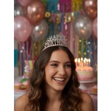 Dodomar Taç Metal Taşlı Happy Birthday Rose Gold Yıldızlı Lüks Doğum Günü Tacı Aksesuarı