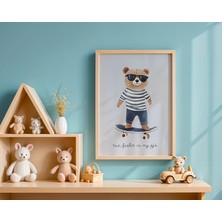 Pegziz Çocuk Odası Cool Pijamalı Ayıcık Tablosu Doğal Ahşap Çerçeveli Duvar Tablosu