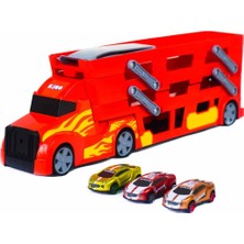 King Toys 3 Katlı 3 Araçlı Transporter Oyun Seti- Kırmızı