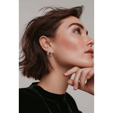 Lykos Pirinç Gold Renk Nazarlı Model 3'lü Kadın Küpe
