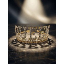 Dodomar Queen Gold Altın Taşlı Lüks Taç Parti Kostüm Doğum Günü Aksesuarı Dekoru