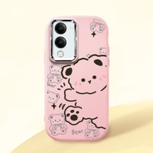 HONTINGA Vivo Y04 ile Uyumlu Kılıfı Kamera Korumalı Düşüme Önleyici Basitlik Pembe Yumuşak Silikon Telefon Kılıfı Ayı Desenli K4-0029