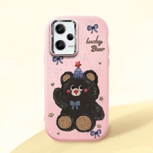 HONTINGA Poco X5 Pro 5g ile Uyumlu Kılıfı Kamera Korumalı Düşüme Önleyici Basitlik Pembe Yumuşak Silikon Telefon Kılıfı Ayı Desenli K4-0032