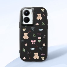 HONTINGA Vivo Y02S ile Uyumlu Kılıfı Kamera Korumalı Düşüme Önleyici Basitlik Siyah Yumuşak Silikon Telefon Kılıfı Ayı Desenli K4-0035