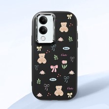 HONTINGA Vivo Y04 ile Uyumlu Kılıfı Kamera Korumalı Düşüme Önleyici Basitlik Siyah Yumuşak Silikon Telefon Kılıfı Ayı Desenli K4-0035