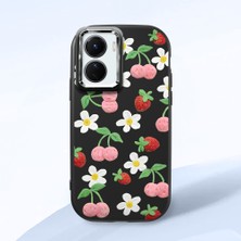 HONTINGA Vivo Y02S ile Uyumlu Kılıfı Kamera Korumalı Düşüme Önleyici Basitlik Siyah Yumuşak Silikon Telefon Kılıfı Çilek Desenli K4-0034